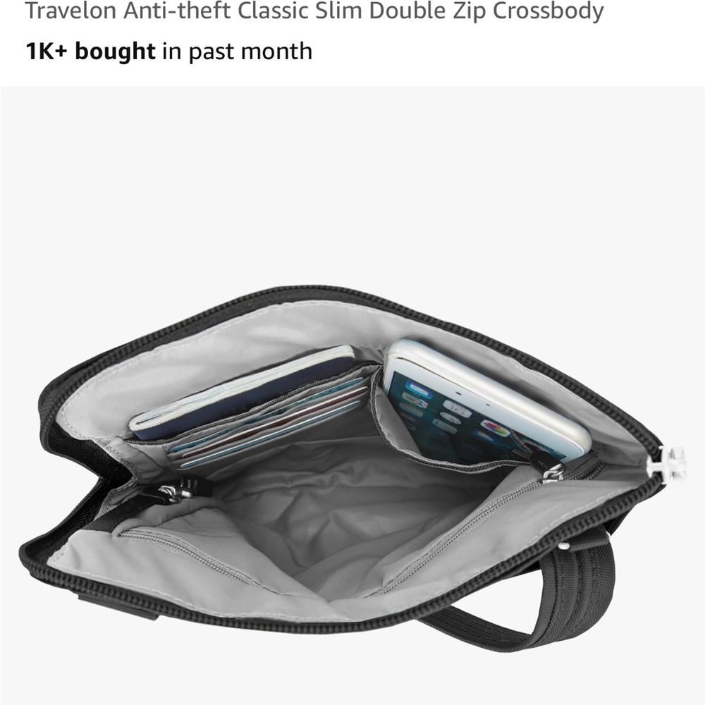 NWT Travelon slim double zip Black Crossbody anti theft Bag - Picture 11 of 15